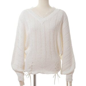LIZ LISA Ribbon Yarn Dolman Top White