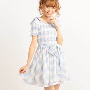 LIZ LISA Gingham Shirred Flower Dress Blue