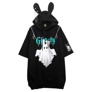 LISTEN FLAVOR Bunny Ear Ghost Hoodie Black