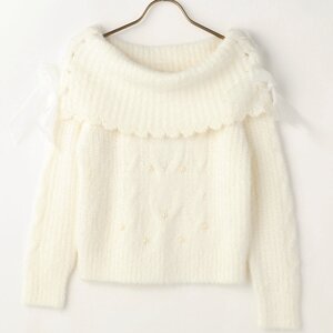 LIZ LISA Off-Shoulder Ribbon Knit Top White