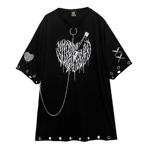 LISTEN FLAVOR Cutting Through Heart Eyelet Chain Top Black