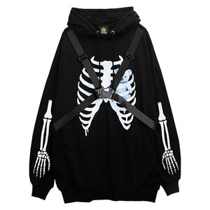 LISTEN FLAVOR Skeleton Bear Harness Hoodie Black