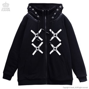 LISTEN FLAVOR Cross Harness Stand Neck Hoodie