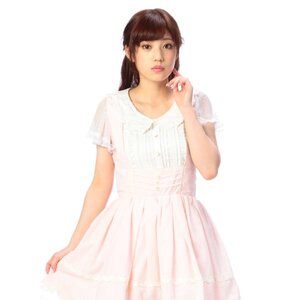 LIZ LISA Embroidered Ribbon Pinafore Dress Pink