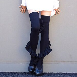 ERIMAKI SOX Frilly Knee-High Socks Black