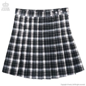 LISTEN FLAVOR Check Pleated Skirt  White M
