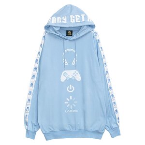 LISTEN FLAVOR Gaming 8 bit Sleeve Line Hoodie Light Blue