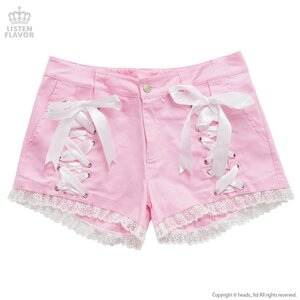 LISTEN FLAVOR Angelic Lace-up Ribbon Shorts Pink