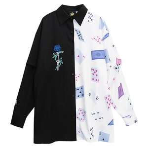 LISTEN FLAVOR Rose & Playing Cards 2-Way Shirt Two-Tone
