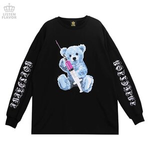 LISTEN FLAVOR Injection Bear Big Pullover Black x Blue