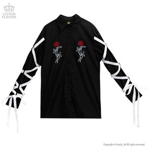 LISTEN FLAVOR Rose & Knife Ribbon Sleeve Shirt Black