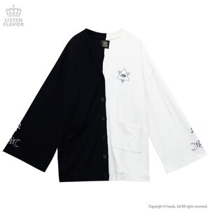 LISTEN FLAVOR Occultic Wide Sleeve Long Cardigan Black x White