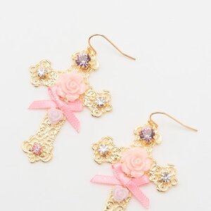 Swankiss Cross Rose Earrings Pink