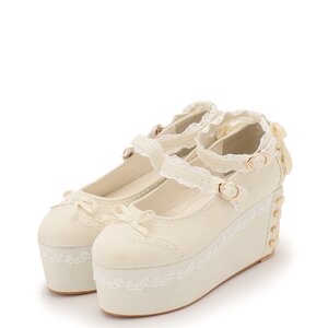 LIZ LISA Velour Lace-Up Platform Shoes White M