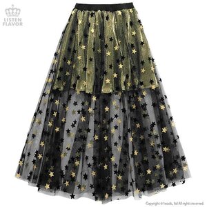 LISTEN FLAVOR Star Tulle Layered Skirt Black x Gold