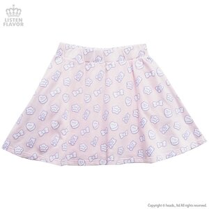 LISTEN FLAVOR Candy Bear Print Flared Skirt Baby Pink