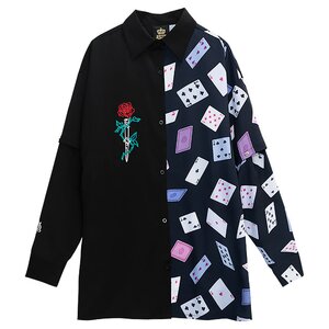 LISTEN FLAVOR Rose & Playing Cards 2-Way Shirt Black