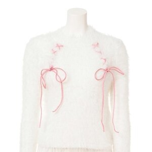 Swankiss Fluffy Ribbon Knit Sweaters White