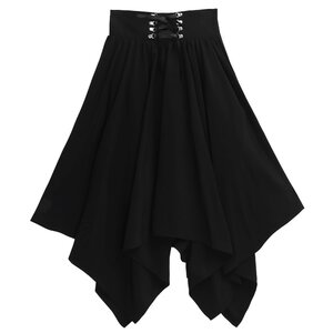 LISTEN FLAVOR Black Lace-Up Hemline Skirt S