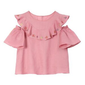 Honey Salon Embroidered Floral Linen Blouse Pink