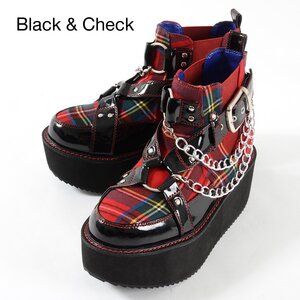 YOSUKE USA Platform Buckle High Top Shoes Black & Check 24