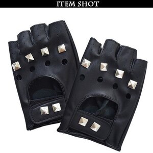 ACDC RAG Studded Black Fingerless Gloves M