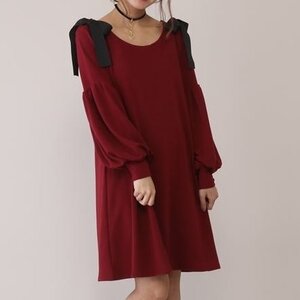 Honey Salon Voluminous Sleeve Dress Bordeaux