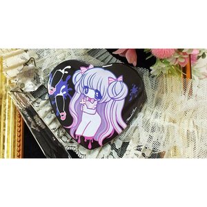 A Young Girl with Red Shoes Heart-Shaped Tin Badge