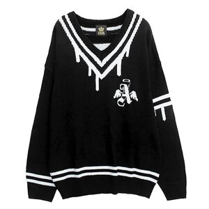 LISTEN FLAVOR Fallen Angel's Melty Line Knit Top Black