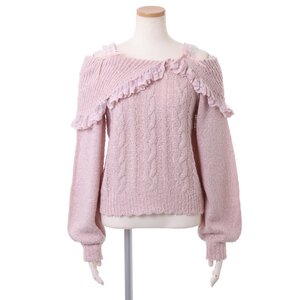 LIZ LISA Off-Shoulder Lace Knit Top Pink