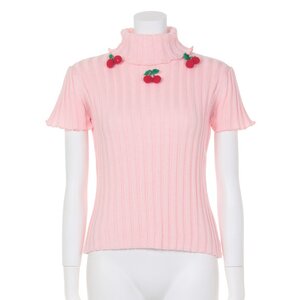 Swankiss Cherry Motif Knit Top Pink