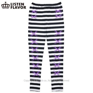 LISTEN FLAVOR Lace-Up Illusion Leggings Stripes