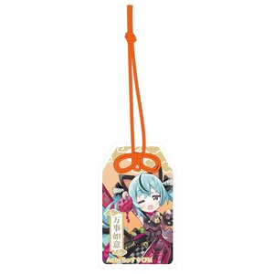 Hatsune Miku x Lucky Cat Good-Luck Charm Style Acrylic Keychain Art by Rassu Black Cat Standing with Raised Right Hand