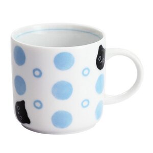 Polka Dots & Cats Mino Ware Mug Blue
