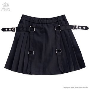 LISTEN FLAVOR Pleated Skirt w/ Side Belts Black