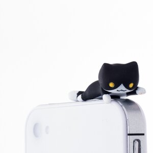 Clinging Kitten Earphone Jack Accessory Black