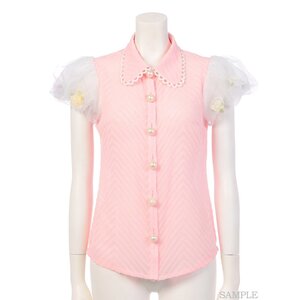 Swankiss Flower Puff-Sleeve Blouse Pink