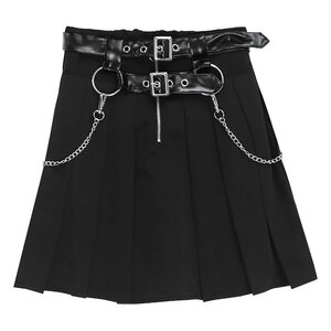 LISTEN FLAVOR Center Zip Skirt w/ Chain Black