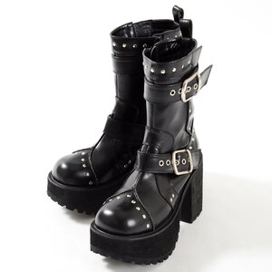 YOSUKE U.S.A Mid-Calf Chunky Boots Black 24.5