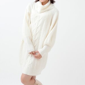 LIZ LISA Brushed Yarn Big Silhouette Knit Dress White