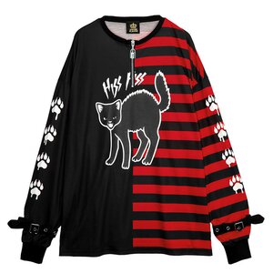 LISTEN FLAVOR Yannoka Cat Battle Stance Pullover Black x Red [Pre-order]