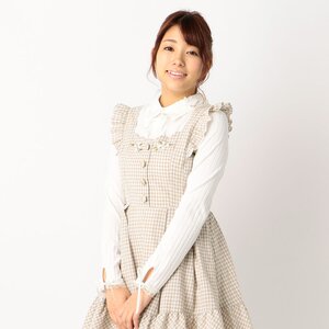 LIZ LISA Gingham Embroidery Pinafore Dress Beige