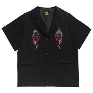 LISTEN FLAVOR Rose & Flame Half Sleeve Jacket Red Rose