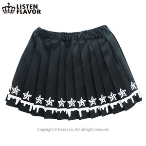 LISTEN FLAVOR Melty Line Pleated Skirt w/ Stars (New) Black