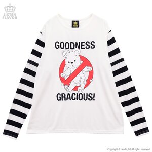 LISTEN FLAVOR Teddy Bear Striped Sleeve 2-Way Cutsew White