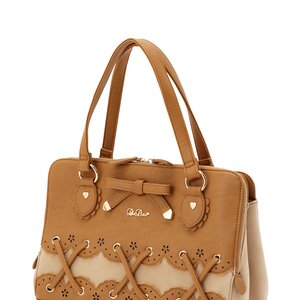 LIZ LISA Scalloped Filigree Tote Bag Camel