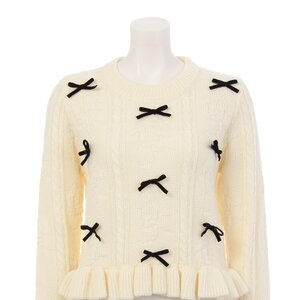 Swankiss Rose Ribbon Knit Top White