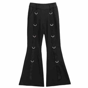 LISTEN FLAVOR Black D-Ring Design Flared Pants M