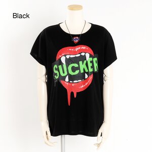 Listen Flavor Horror Lips Box Wide Cut Saw T-Shirt w/ Necklace Black