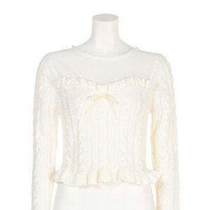 Swankiss Rose Frill Knit Top White